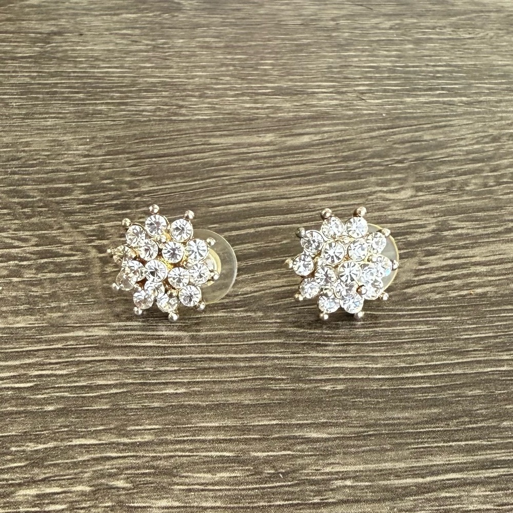 Elegant Goldtone and CZ Floral Starburst Earrings